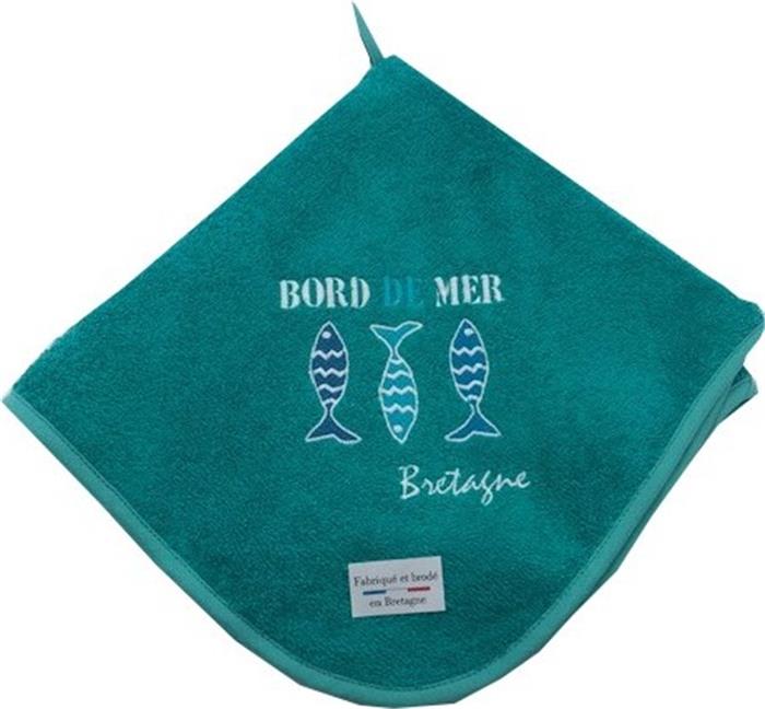 ESSUIE MAINS CARRE 3 POISSONS BORD DE MER BRETAGNE TISSU EPONGE CELADON -  ROI DE BRETAGNE