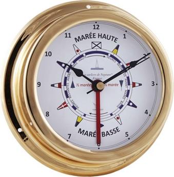 INDICATEUR DE MAREE/HORLOGE LAITON POLI VERNI DECOR DRAPEAUX COULEUR