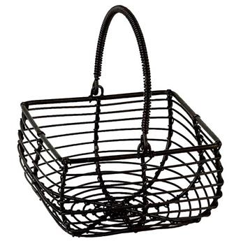 PANIER CARRE METAL NOIR ANSE RABATTABLE