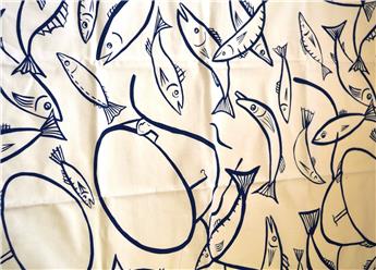 TORCHON 55 x 73 cm COTON LESCONIL BLEU