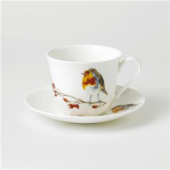 TASSE DEJEUNER ET SOUCOUPE ROUGE GORGE