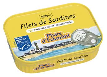 FILETS SARDINES MARINADE CITRON BIO SANS HUILE 90G PHARE D´ECKMUHL