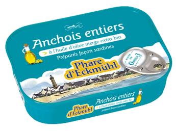 ANCHOIS ENTIERS A L´HUILE D´OLIVE VIERGE EXTRA BIO 115G PHARE D´ECKMUHL