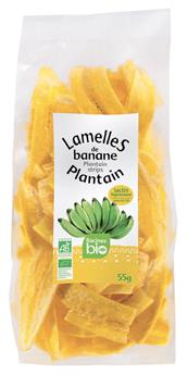 LAMELLES DE BANANE PLAINTAIN LEGEREMENT SALEES BIO RACINES 55G