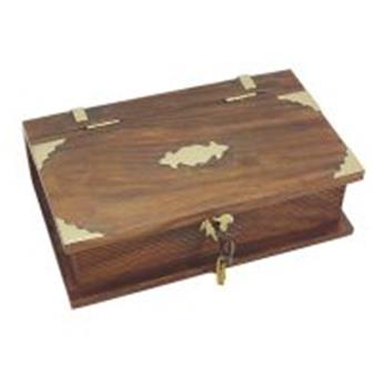 BOITE EN BOIS ET LAITON FORME LIVRE AVEC CLE