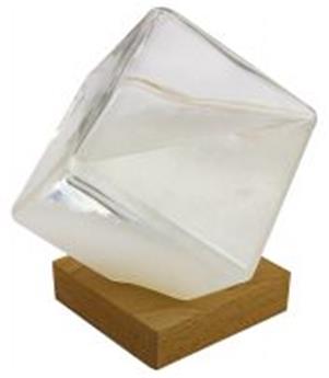 BAROMETRE FITZROY VERRE CUBE SOCLE BOIS