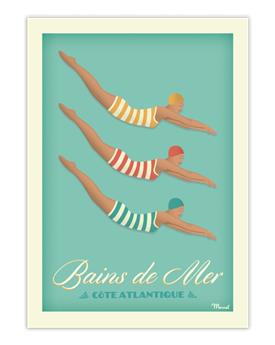 AFFICHE 30 x 40 cm BAINS DE MER COTE ATLANTIQUE