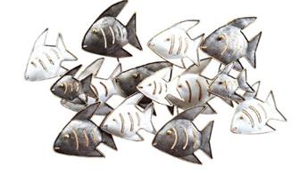 SCULPTURE BANC DE POISSONS MM GRIS