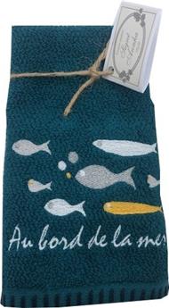 SERVIETTE INVITE 30 x 50 cm BRODEE POISSONS BULLES COLORIS PAON  JAUNE